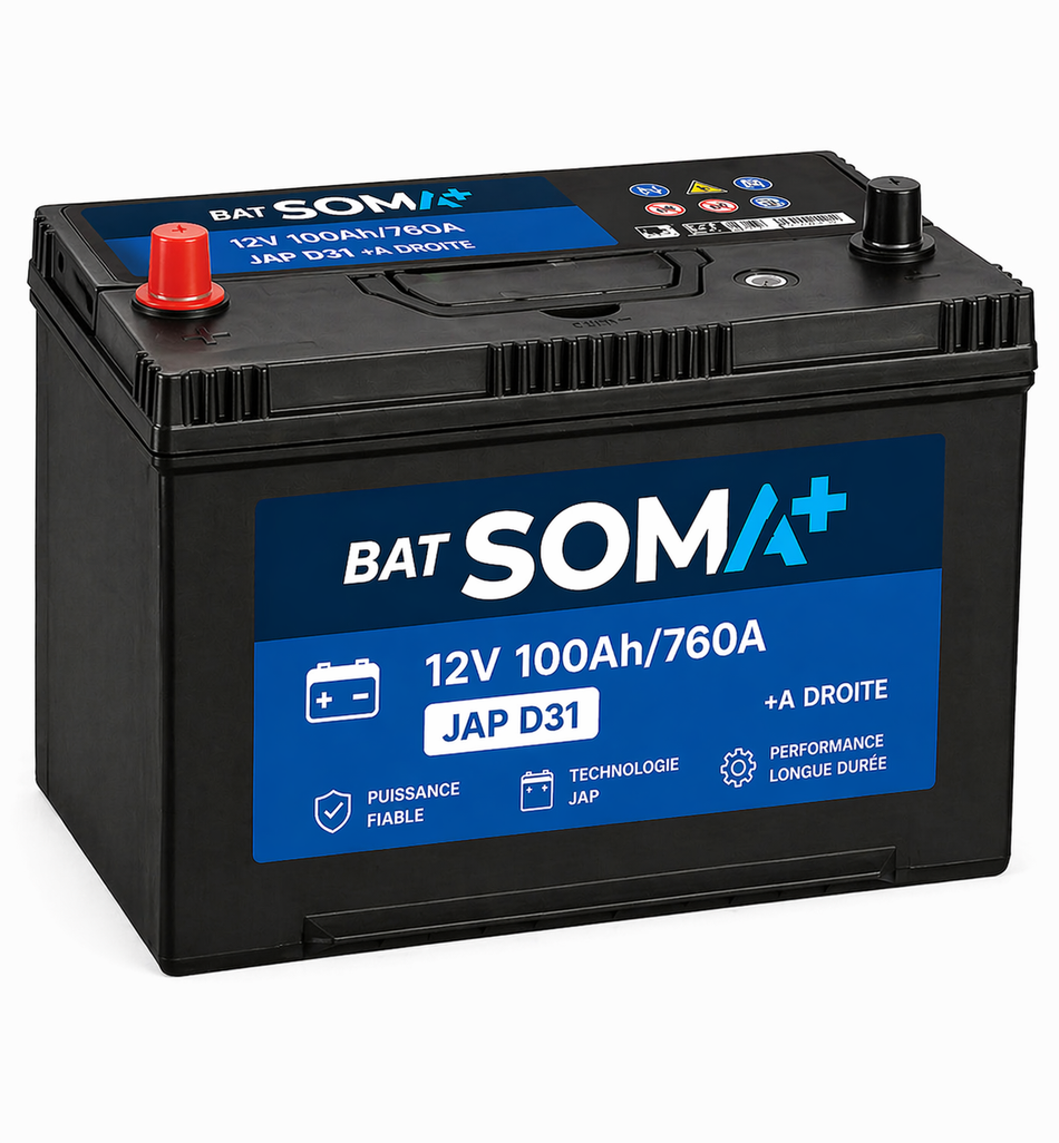 BATTERIE SOMA+ 12V 100AH/760A JAP  +A GAUCHE D31